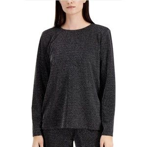 MSRP $70 Alfani Top Petite Medium Metallic Black  Long Sleeve Poly/ Spandex New!